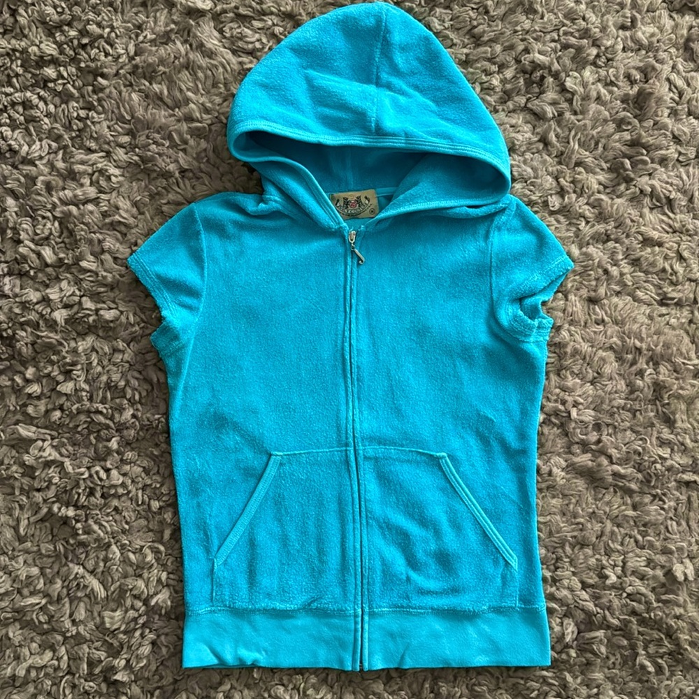Vintage Original and Authentic Juicy Couture Teal Cap Sleeve Hoodie size medium